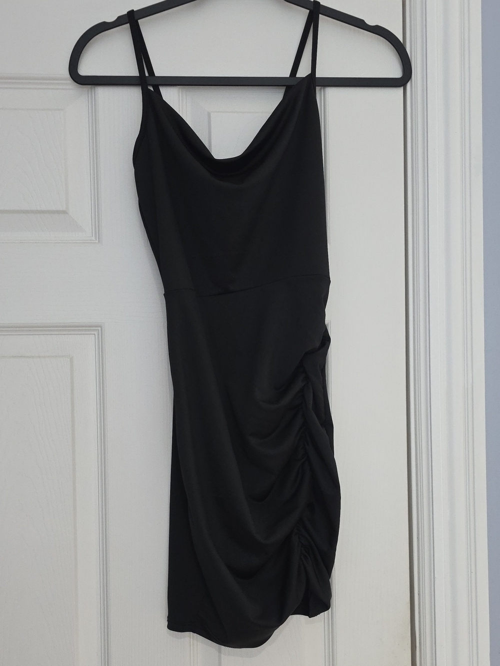 Black Cowl Neck Ruched Mini Dress